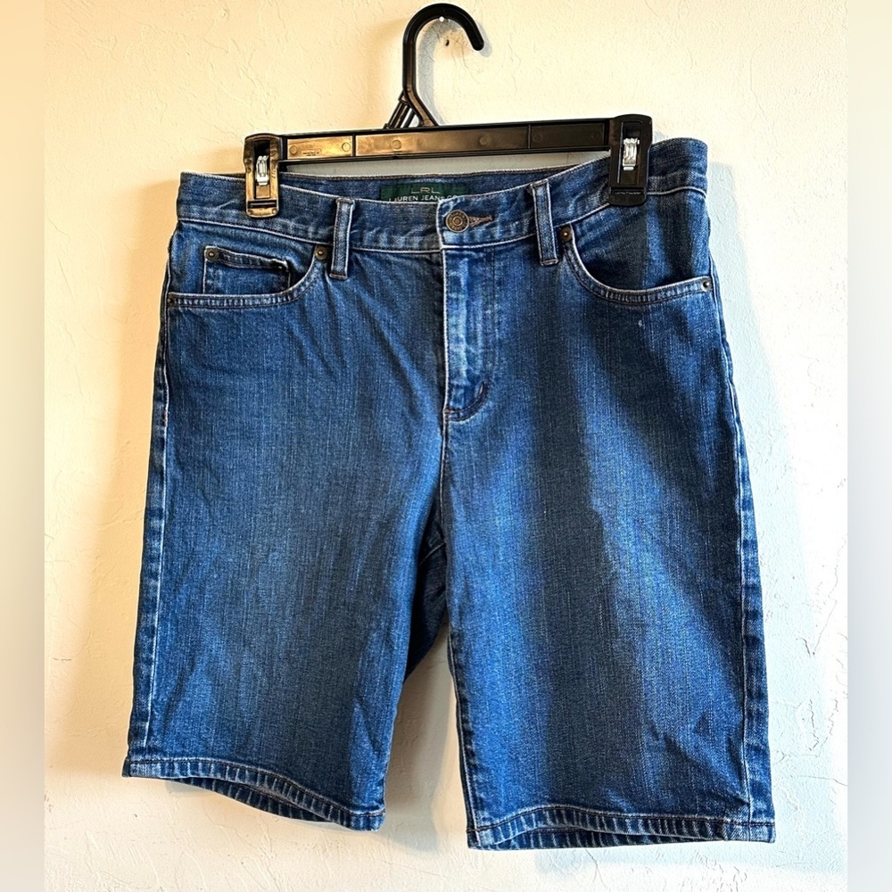 Lauren Ralph Lauren High Waisted Preppy Blue Denim 9” Inseam Shorts Sz 6